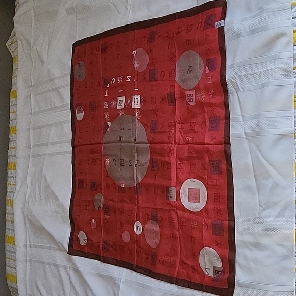 NWT Givenchy Elegant Classy Red Silk Scarf with Geometric Patterns 31" - Picture 8 of 10
